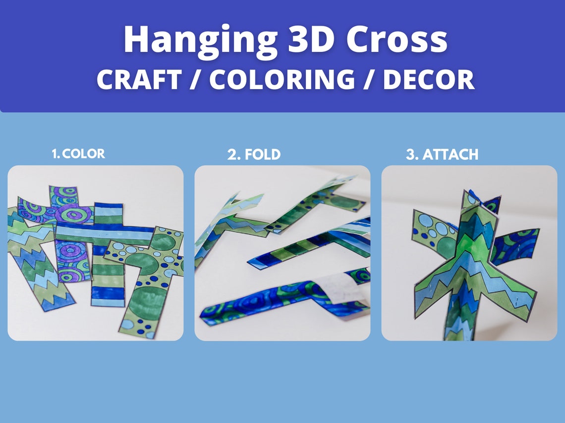 Printable Cross Coloring Page Craft for Catholic Christian Kids 3D