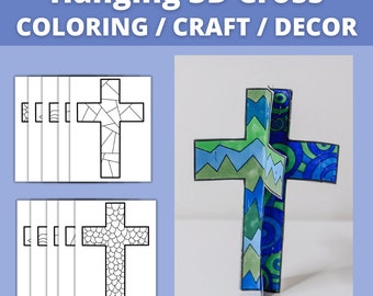 Printable Cross Coloring Page Craft for Catholic Christian Kids | 3D Hanging Craft