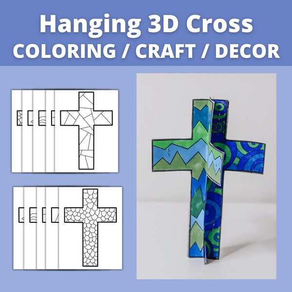 Printable Cross Coloring Page Craft for Catholic Christian Kids | 3D Hanging Craft