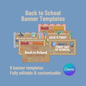 Back to School Painted Banner Templates Bright Colors DIY First Day of School Painted Sign Classroom Decor PTO PTA decor Canva Template