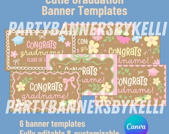 Graduation Banner Templates | Editable in Canva | Digital Download | Pink and Green Flowers