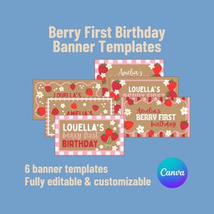 Berry First Birthday Painted Banner Template Canva Template Strawberry Birthday Sign DIY Painted Sign Template 1st birthday pink