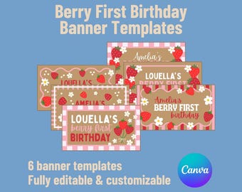 Berry First Birthday Banner Template, DIY Painted Sign (Canva)