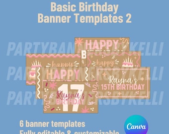 Painted Birthday Banner Templates, Canva Editable (Digital Download)
