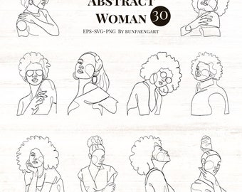 Imágenes prediseñadas de mujer abstracta, mujer negra SVG, mujer afro SVG, mujer SVG Clip Art, arte de línea de mujer, arte de línea de niña, mujer svg, dibujo de línea