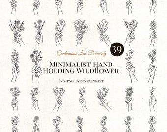 Minimalist Hand Holding Wildflower SVG Bundle, Hand Holding Flower Svg, Floral Woman Clipart, Floral Hand SVG, Hand SVG, Svg Cut File