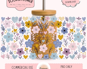Doodle Flower PNG Wrap for Libbey Glass Can | Floral Libbey Wrap,  Flower PNG Wrap, Floral Glass Wrap Design, Retro Floral Libbey Wrap