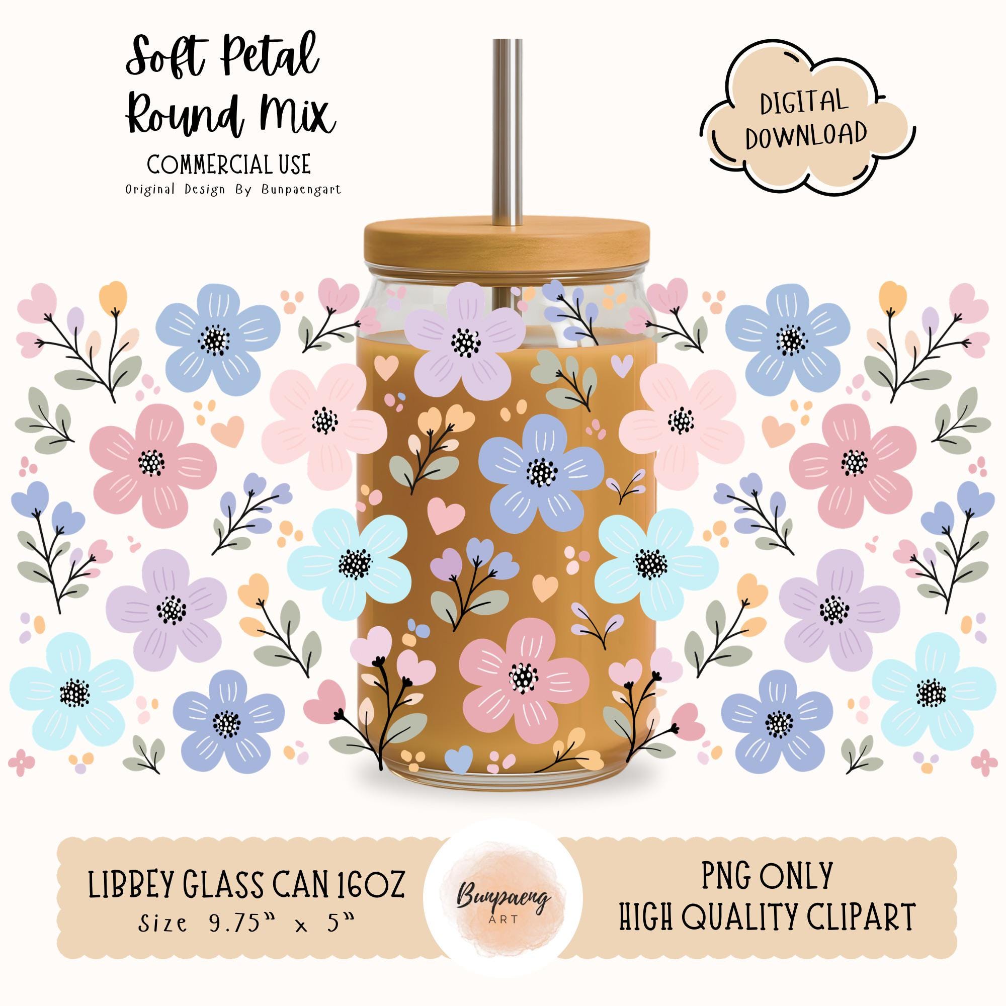 Soft Petal Round Mix Floral PNG Wrap for Libbey Glass Can 16oz ...