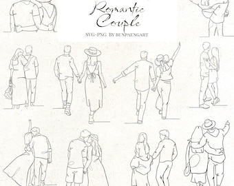 Romantic Couple Line Art, Couple Line Art, Love Couple SVG,  Valentine Couple SVG, Love SVG, Couple Clipart, Valentine Clipart, Line Drawing