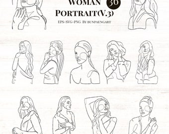 ラインブラシアート、女性の肖像画、女の子のイラスト、SVGファイル