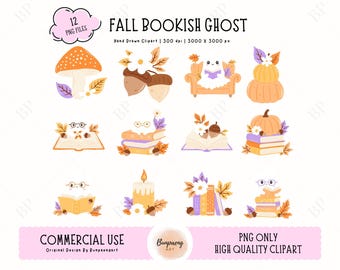 Herbst Bücherwurm Geist Clipart, Bücherwurm PNG, Geist Lesezeichen, Halloween Geist Clipart, Bücherwurm Halloween Png, Buchliebhaber Clipart