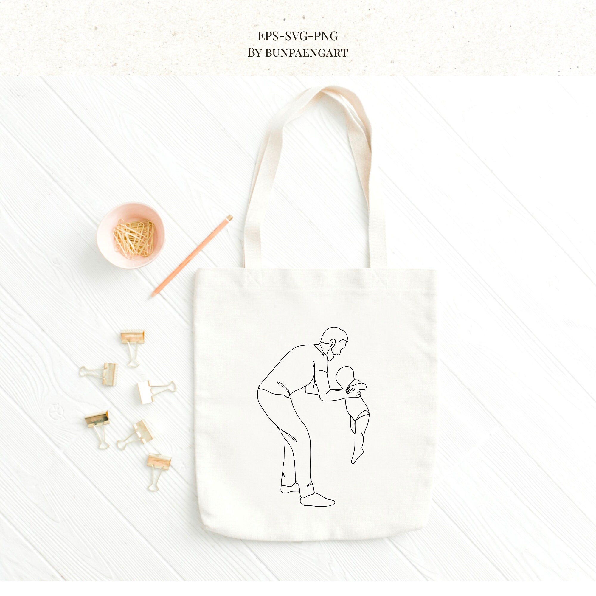Father Line Art, Dad and Baby Line Art, Father SVG, Abstract Father ...