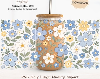 Soft Cottagecore Floral Libbey Wrap 16oz | Vintage Floral Tumbler Wrap, Floral Flower PNG Wrap, Retro Floral Wrap, Vintage Flower PNG Wrap