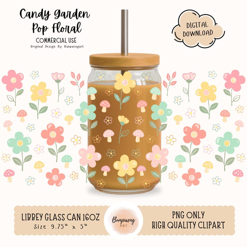 Candy Garden Pop Floral PNG Wrap for Libbey Glass Can 16oz | Spring ...