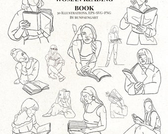 Woman Reading Book Line Art, Woman Reading Line Art, Book Svg, Love Print, Love Line Art, Female Holding A Book Print, Woman Reading Print