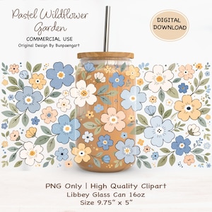Pastel Wildflower Garden Libbey Wrap 16oz | Vintage Flower Libbey Wrap, Flower Meadow Libbey, Flower Boho Libbey, Floral Liɓbey Wrap