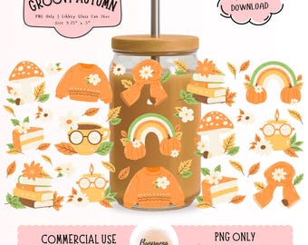 Groovy Autumn PNG Wrap for Libbey Glass Can 16oz | Autumn Tumbler Wrap | Fall Bookish Png Wrap | Cozy Fall libbey wrap | Libbey glass wrap