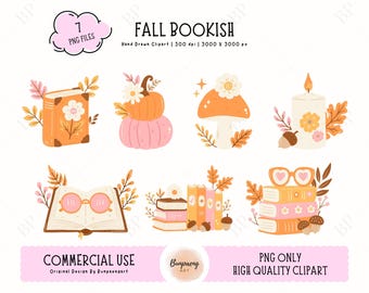 Fall bookish clipart, Retro Autumn Reading png, Fall PNG Sticker, Cozy Reader png, Cozy bookish png, Planner Sticker, Book lover clipart