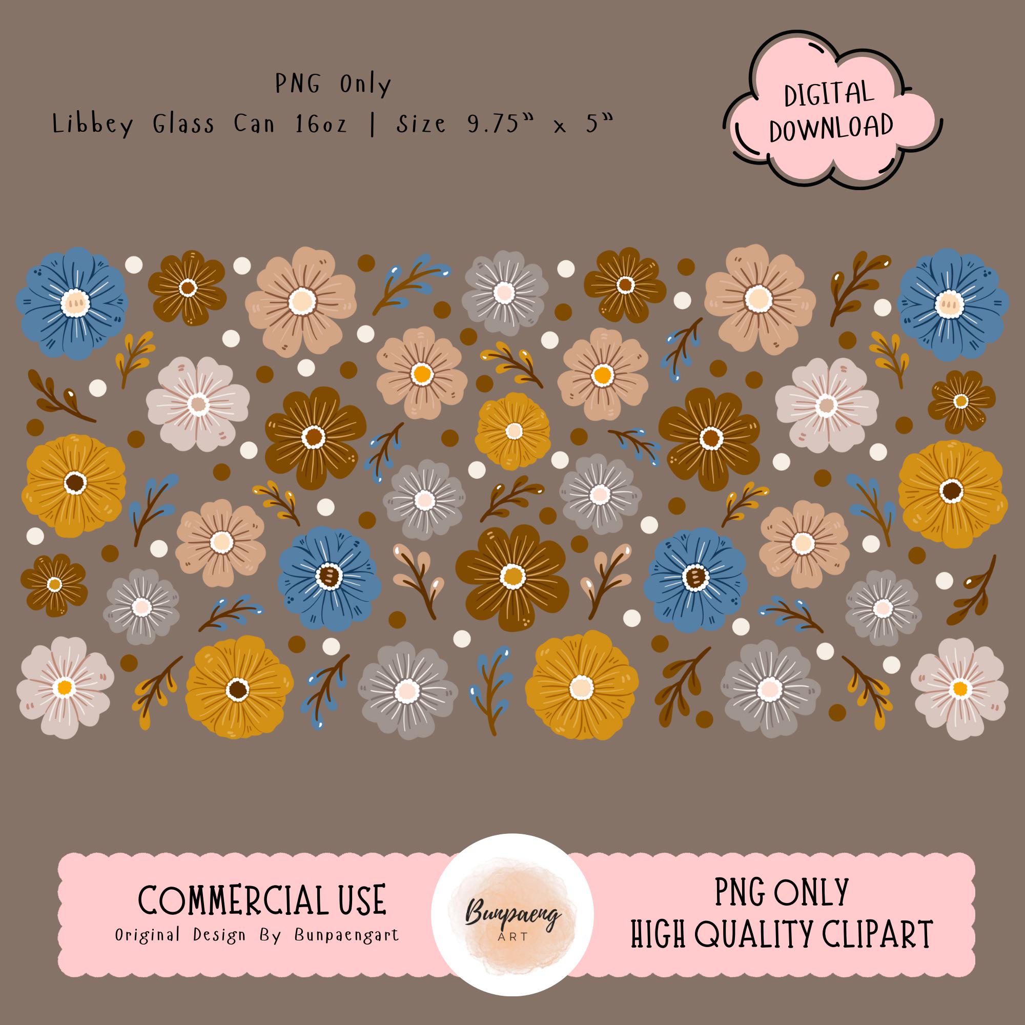 Retro Flower PNG Wrap for Libbey Glass Can 16oz | Vintage Floral ...