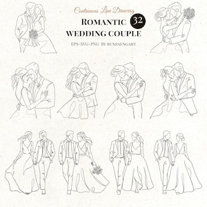 結婚式 SVG、結婚式ラインアート、ロマンチックな結婚式のカップル、カップルのクリップアート、愛の SVG、バレンタインのクリップアート、結婚式のクリップアート、新郎の PNG、花嫁の PNG