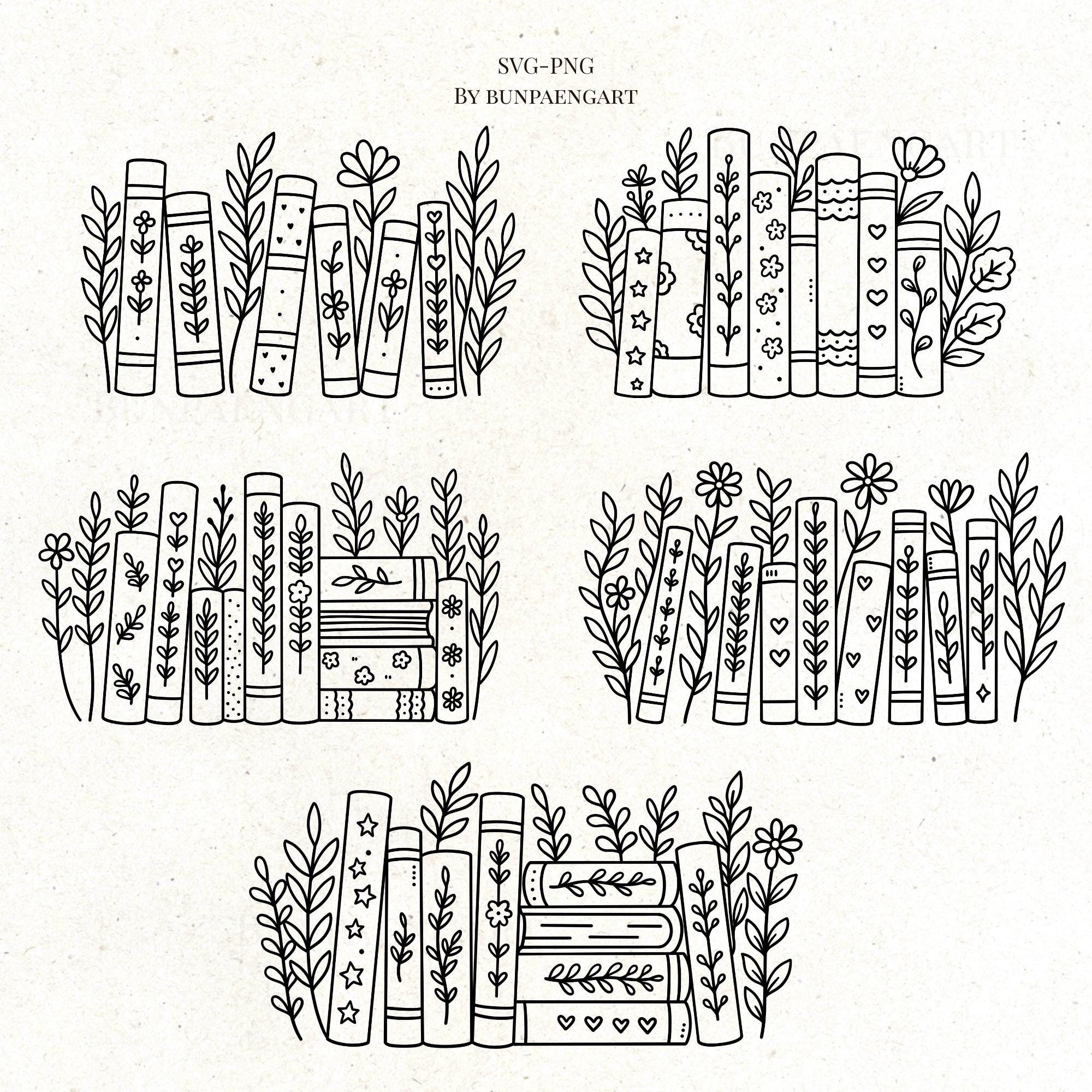 Floral Book Stack SVG Bundle, Floral Book SVG, Flower Book Clipart ...