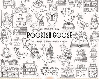 Valentines Bookish Goose SVG Bundle, Silly Goose Svg, Goose SVG, Valentine Animal Svg, Goose Reading Svg, Bookish SVG, Book Lover Svg