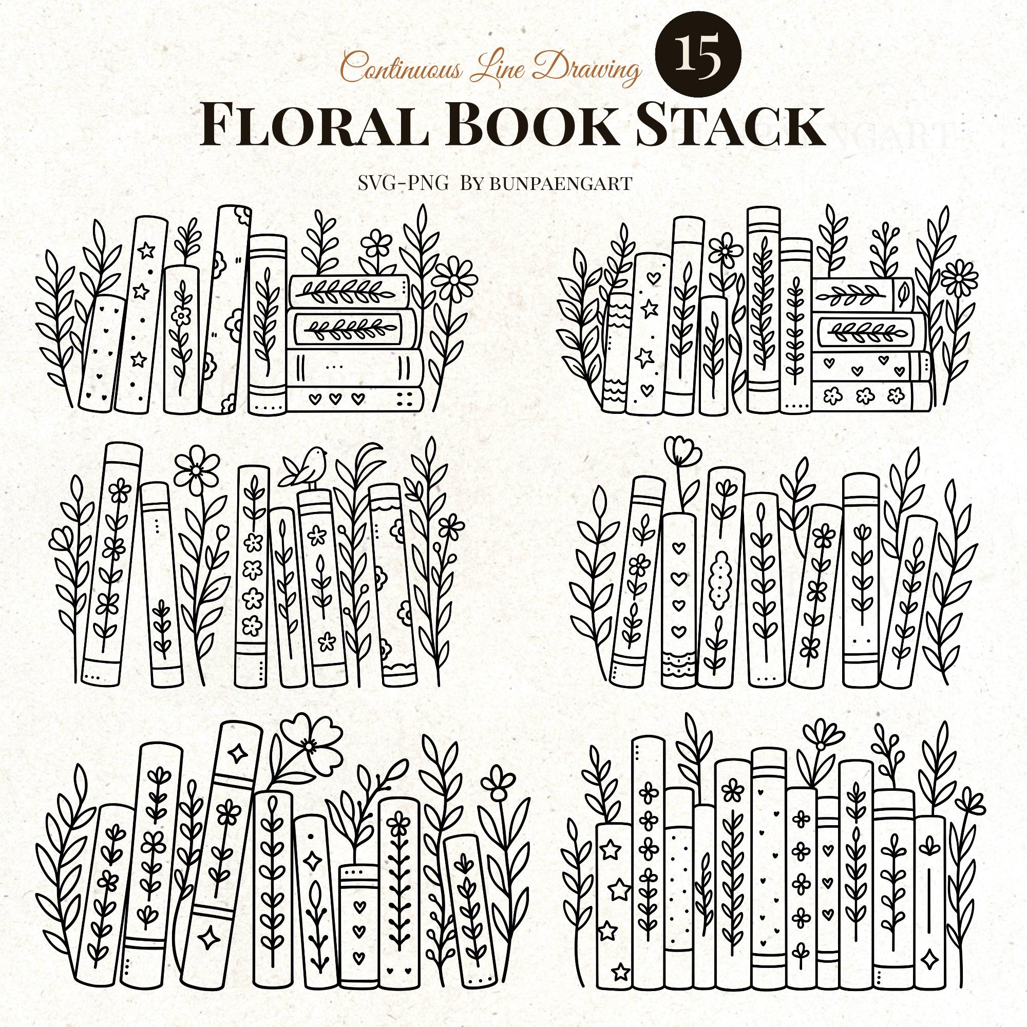 Floral Book Stack SVG Bundle, Floral Book SVG, Flower Book Clipart ...