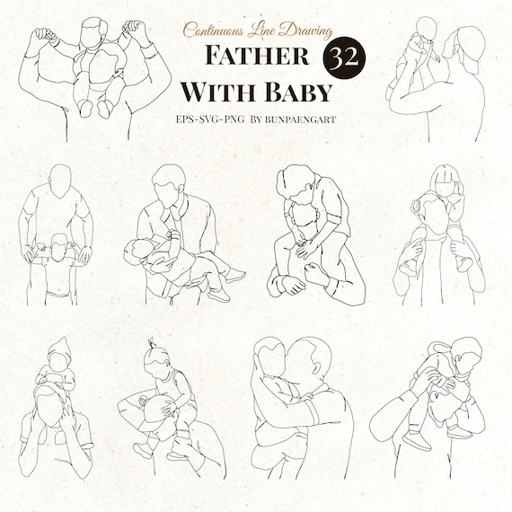 Father Line Art, Dad and Baby Line Art, Father SVG, Abstract Father clipart, Abstract Father SVG, Father with baby Svg, Fathers Day Clipart