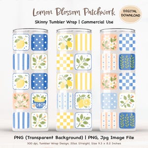 Zitronenblüten Patchwork Tumbler Wrap | 20 Unzen Tumbler Wrap PNG JPG, Lemon Tumbler Wrap, Patchwork PNG Wrap, Patchwork Png, Sommer Tumbler Wrap