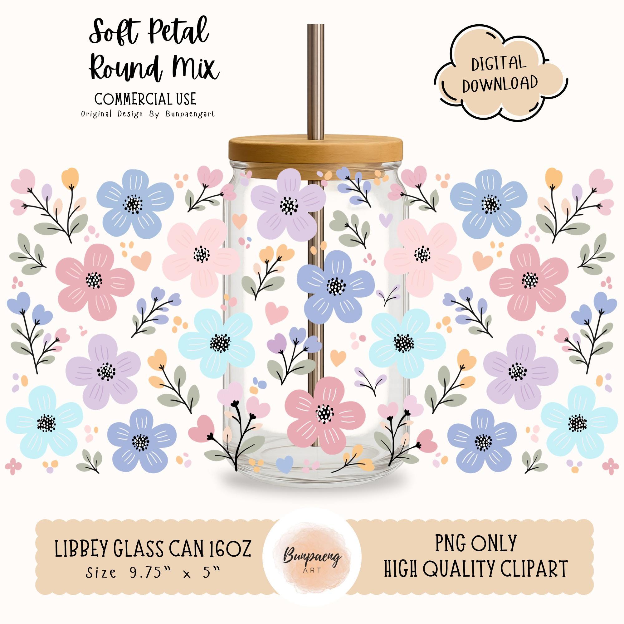 Soft Petal Round Mix Floral PNG Wrap for Libbey Glass Can 16oz ...