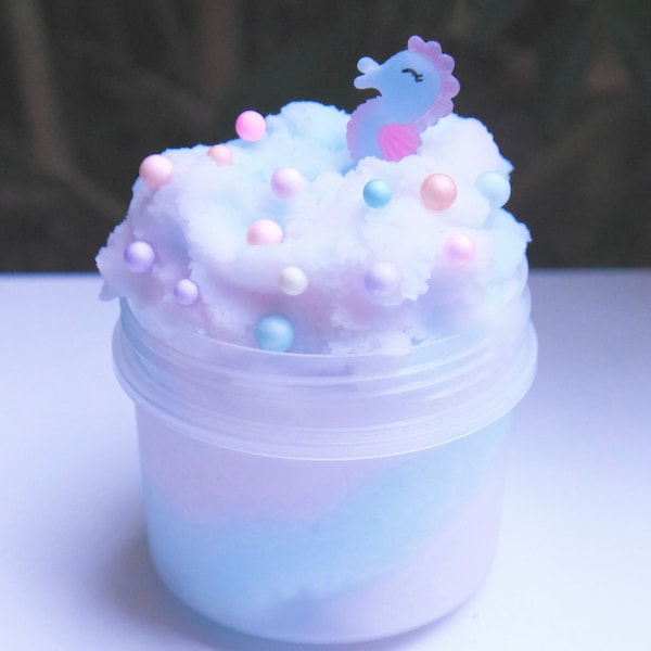 Bubblegum Slime Fluffy Snow Cloud Slime with Sea Horse Charm - 4//6oz handmade slime Uk SlimeShop