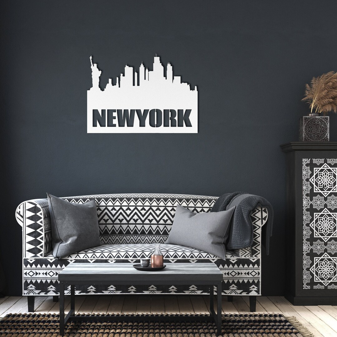 New York Skyline Metal Art Wall Decor Etsy