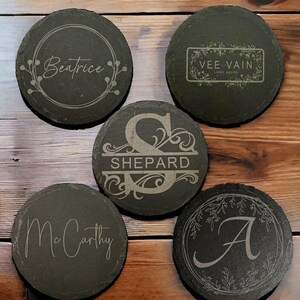 Personalized Slate Coaster Set of 4 - Custom Engraved Drinkware for Special Occasions, Home Decor, and Unique Gifts