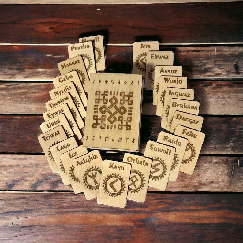 Runic Tile Set Handcrafted Elder Futhark Runes Set With Wooden Box - Pagan Viking ...