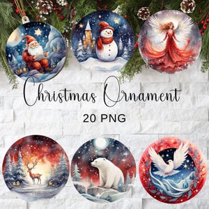 Aquarelle décoration de Noël Clipart, sublimation de décoration de Noël Bundle, clipart décoration ronde, Noël hiver Clipart PNG Bundle