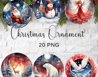 Enfeite de Natal em aquarela: pacote PNG de inverno (download digital)