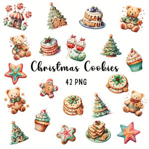 Christmas Cookies Clipart, Christmas Baking Clipart, Watercolor Gingerbread Cookies, Christmas PNG, Gingerbread, Scrapbook, Paper Crafts