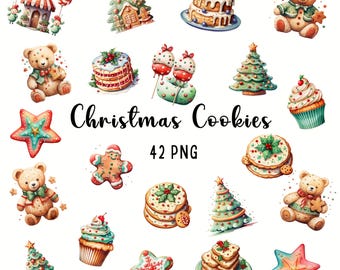 Watercolor Christmas Cookies Clipart: Gingerbread PNG (Digital Download)
