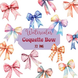 Watercolor Coquette Bows Clipart: Gingham & Ribbon (PNG, 32 Files)
