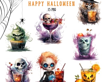 Clipart di cocktail di Halloween ad acquerello: bevanda spettrale PNG (15 file)