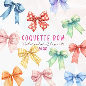 Watercolor Ribbon Bow Clipart: Coquette Bows, Light Pink (PNG Digital Download)