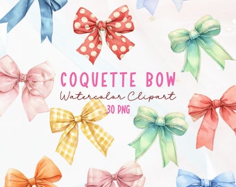 Watercolor Ribbon Bow Clipart: Coquette Bows, Light Pink (PNG Digital Download)