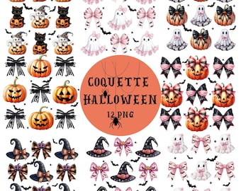 Coquette Halloween Ghost PNG-afbeelding: strikken, pompoenen (digitale download)