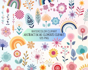 Boho Floral Clipart Bundle: Abstract Organic Shapes (PNG)