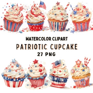 Patriotic Cupcake Clipart, 4th July Cupcakes Clipart Bundle, Red White Blue Cupcakes Clipart, Independence Day Clipart, American Cupcake