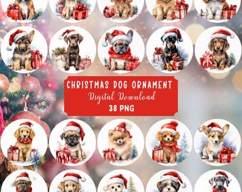 Enfeite de Natal de Cachorro PNG: Desenhos de Cliparts de Férias (Download Digital)