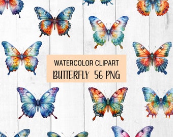 Watercolor Butterfly Clipart: 56 Colorful PNG Graphics (Digital Download)