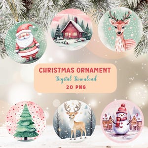 Pacote de Enfeites de Natal PNG: Designs Redondos para Sublimação (Download Digital)