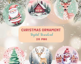 Pacote de Enfeites de Natal PNG: Designs Redondos para Sublimação (Download Digital)