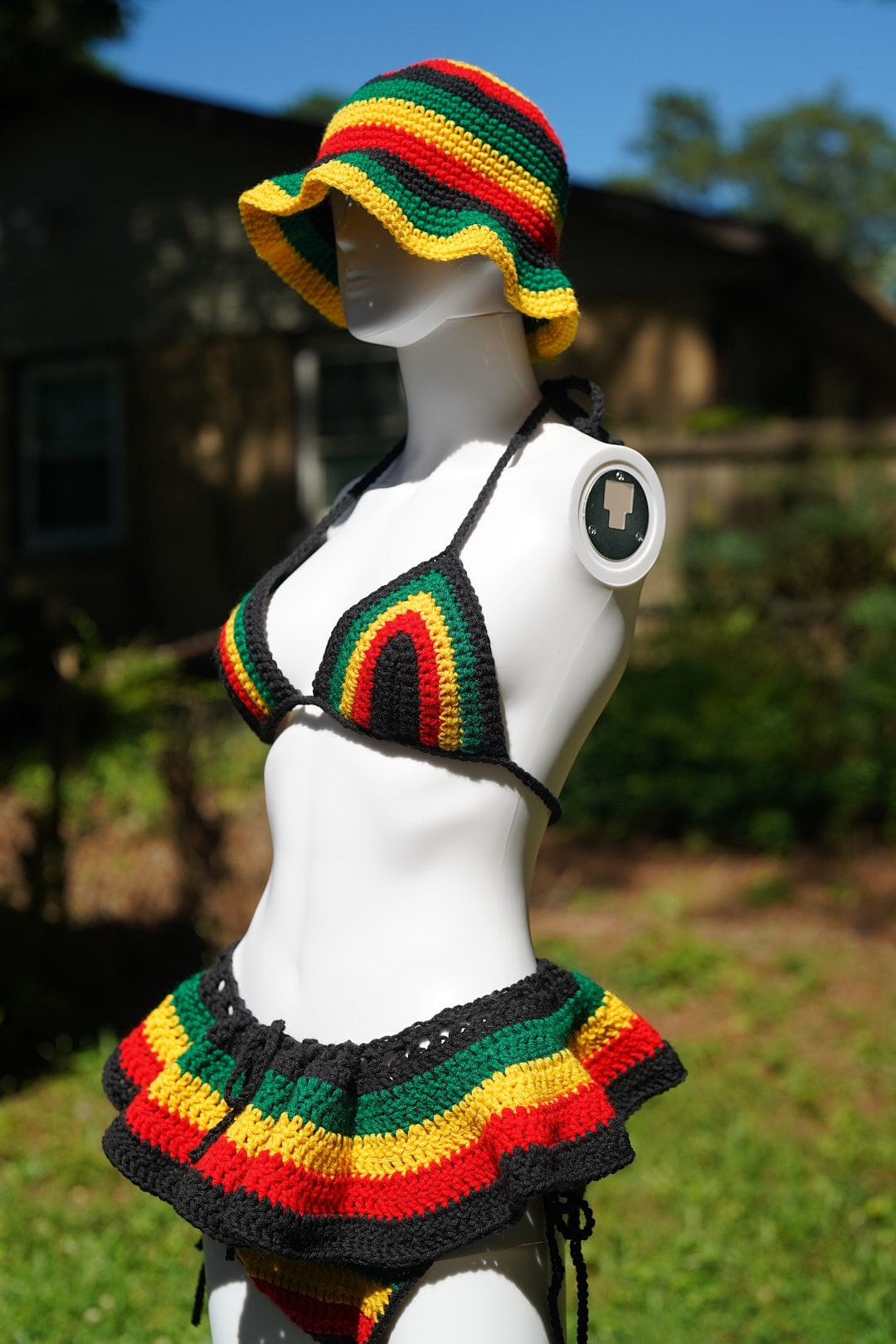 Handmade Jamaica Rasta Crochet Bikini 4-piece Set With Micro Mini